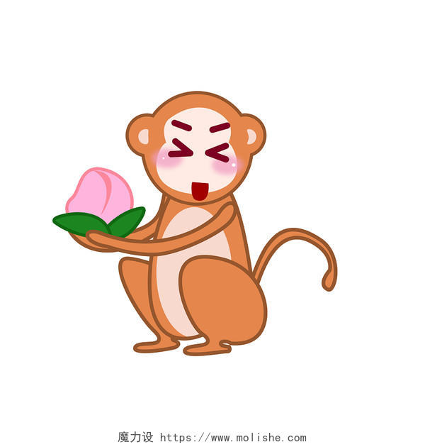 淘气的猴子献桃卡通插画矢量猴子插画猴子元素
